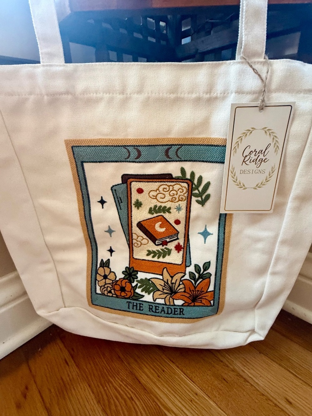 BP HOME ART Embroidered LARGE Canvas Shopper Bag NWT